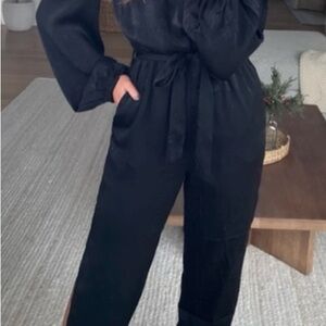 Elegant NWT HYFVE Charcoal Mock Neck Keyhole Women's Jumpsuit